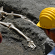 The skeleton of a victim of the eruption that destroyed Pompeii, see during an excavation on May 29.